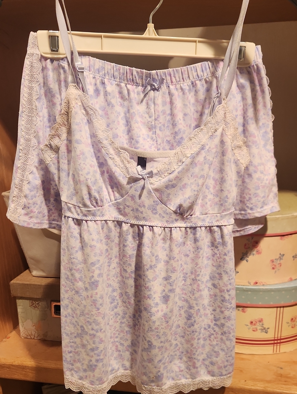 Laura Ashley Lavender Light Pink Floral White Lace-Trim Sleep Cami Set
